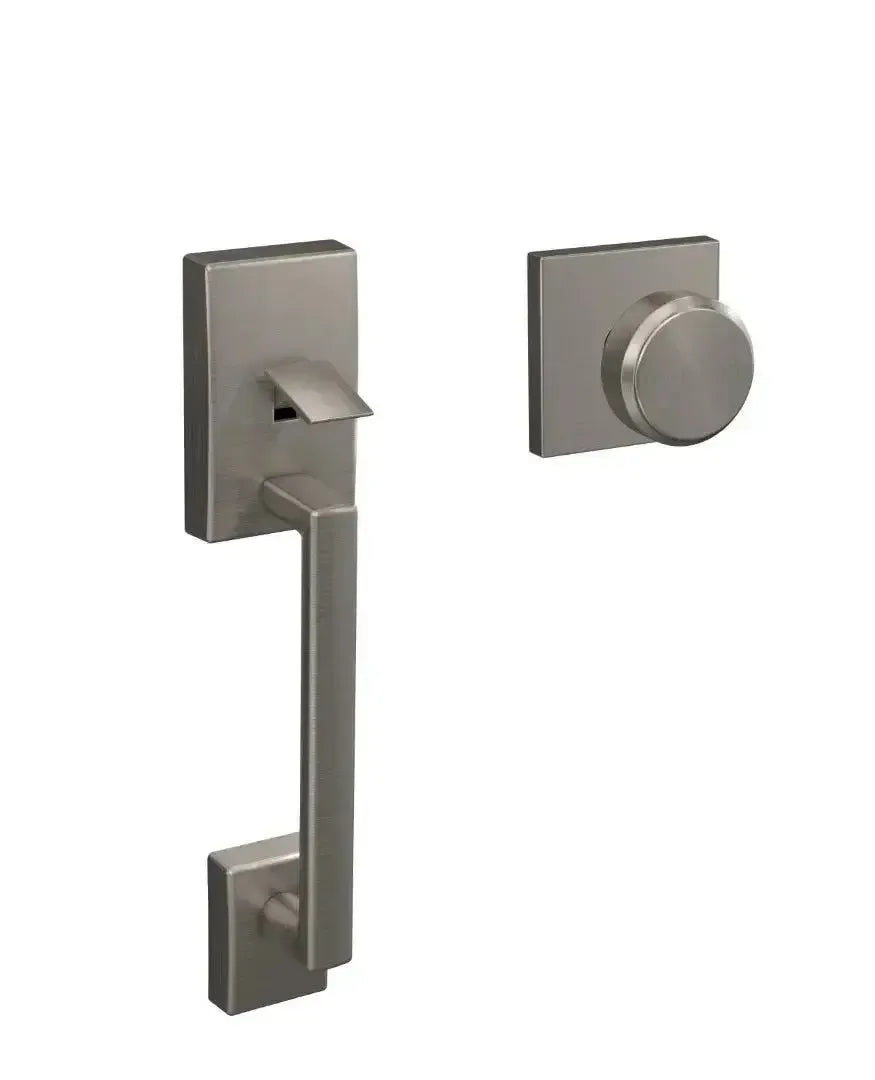 Schlage Century Bottom Half Handleset With Bowery Knob with Collins Rosette in Satin Nickel finish