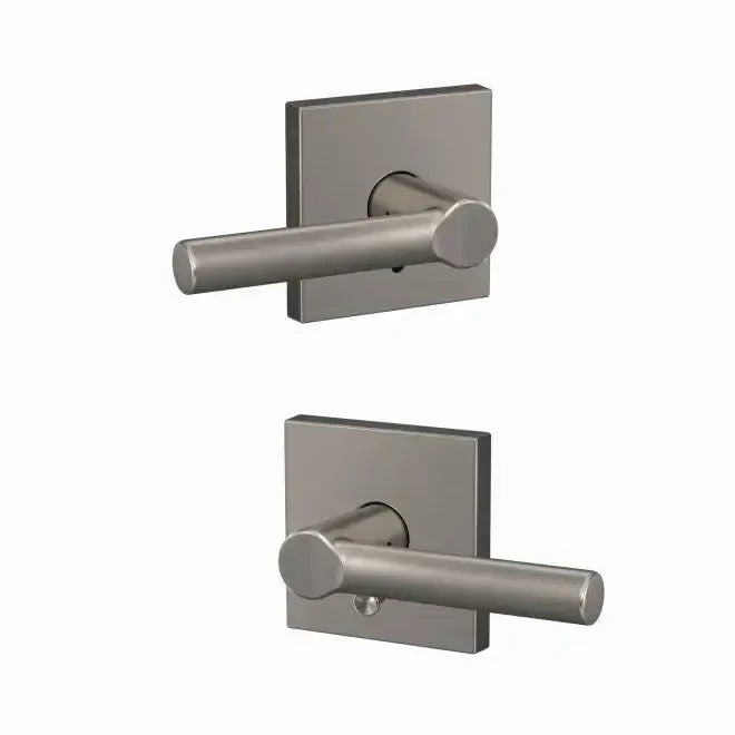 Schlage Custom Broadway Passage and Privacy Lever With Collins Rosette in Satin Nickel finish