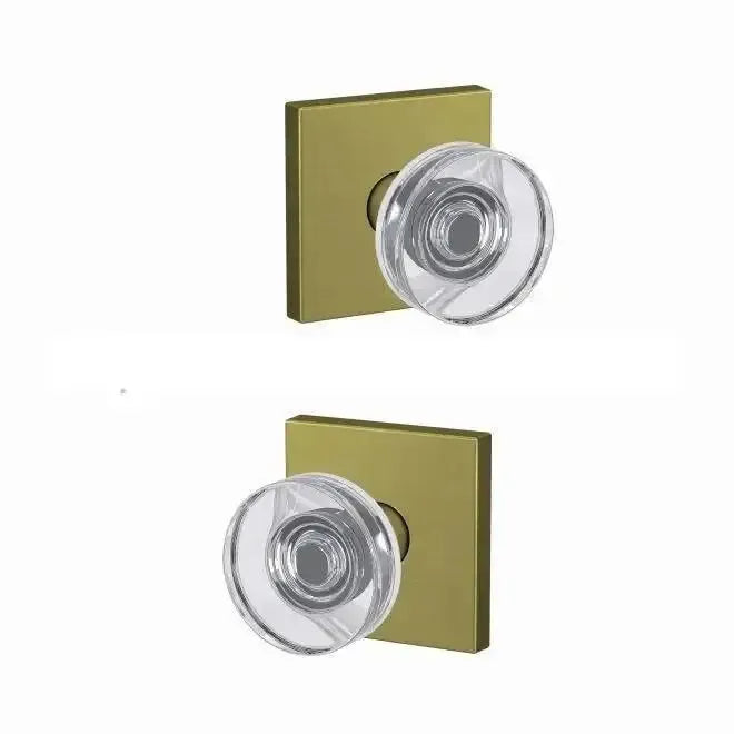 Schlage Custom Dawes Glass Knob with Collins Rosette in Satin Brass finish
