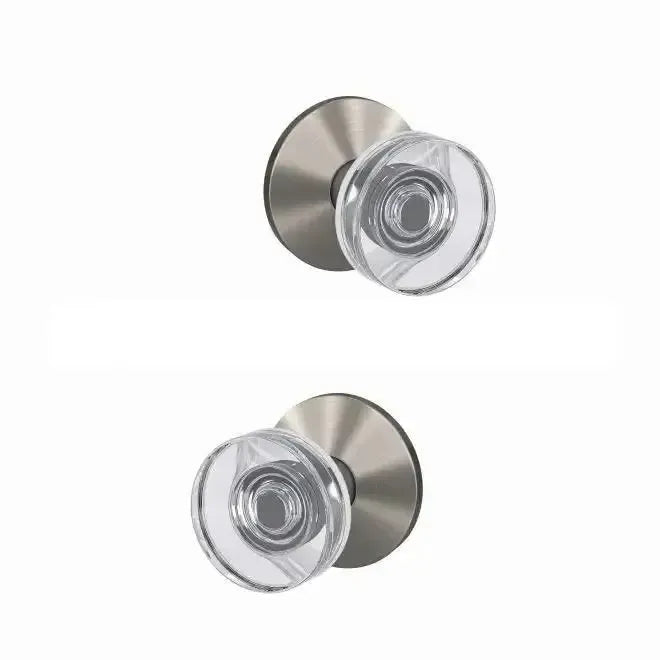 Schlage Custom Dawes Glass Knob with Kinsler Rosette in Satin Nickel finish