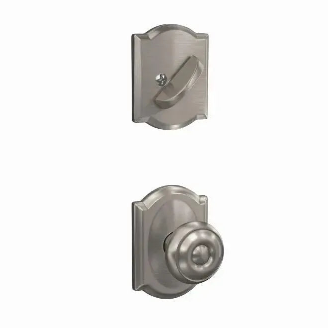 Schlage Custom Georgian Knob With Camelot Rosette Interior Active Trim - Exterior Handleset Sold Separately Satin Nickel