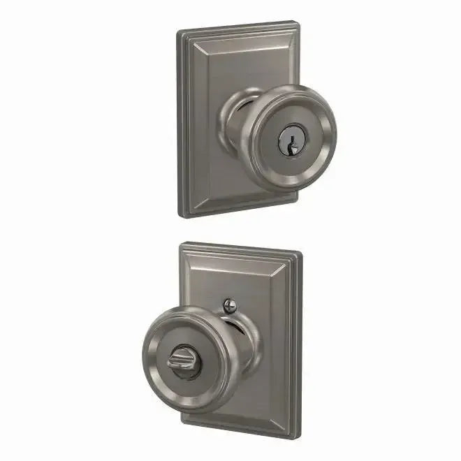 Schlage Custom Keyed Entry Offerman Knob with Grandville Rosette in Satin Nickel finish
