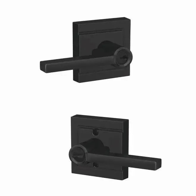 Schlage Custom Latitude Lever with Upland Rosette in Flat Black finish