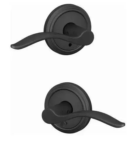 Schlage Custom Passage and Privacy Pennant Lever with Indy Rosette in Flat Black finish