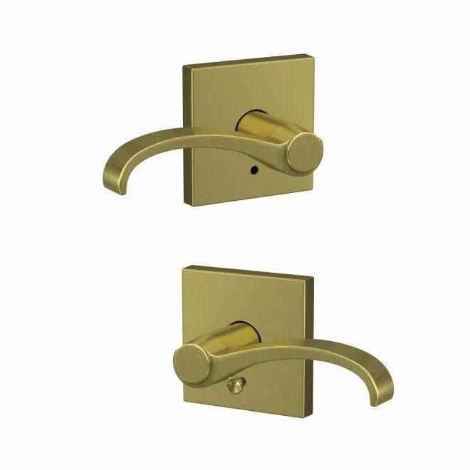 Schlage Custom Whitney Passage and Privacy Lever With Collins Rosette Satin Brass