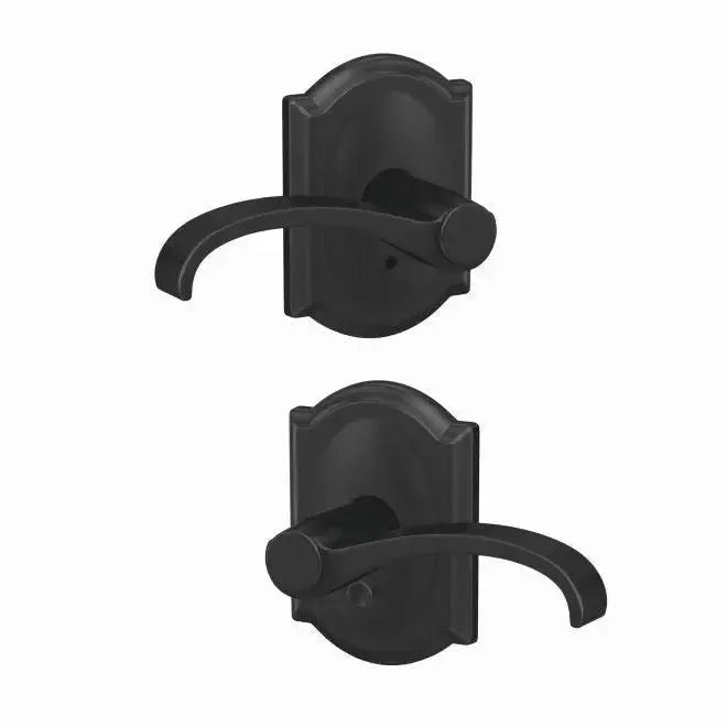 Schlage Custom Whitney Lever with Camelot Rosette in Flat Black finish