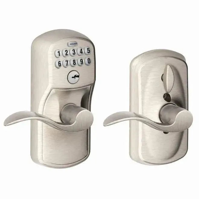 SchlageSchlage Electronic Keypad Lever with Plymouth Trim and Accent Lever with Flex Lock in Satin Nickel