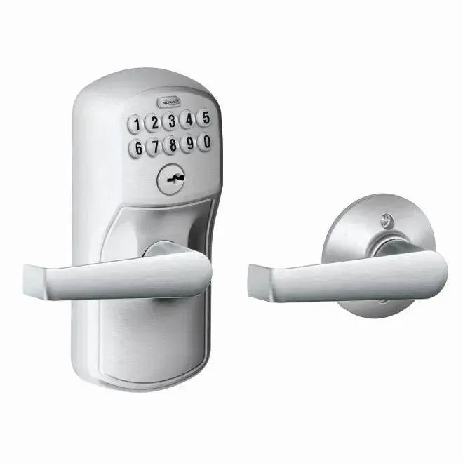 SchlageSchlage Electronic Keypad Lever with Plymouth Trim and Elan Lever with Auto Lock in Satin Chrome