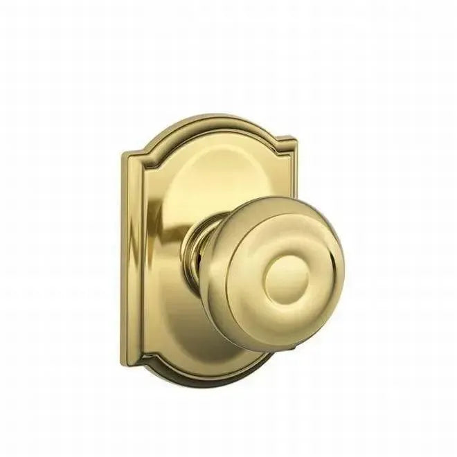 Schlage Georgian Dummy Knob With Camelot Rosette Interior Trim - Exterior Handleset Sold Separately Bright Brass