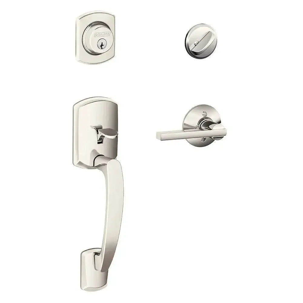 Schlage Greenwich Single Cylinder Handleset with Latitude Lever in Polished Nickel finish