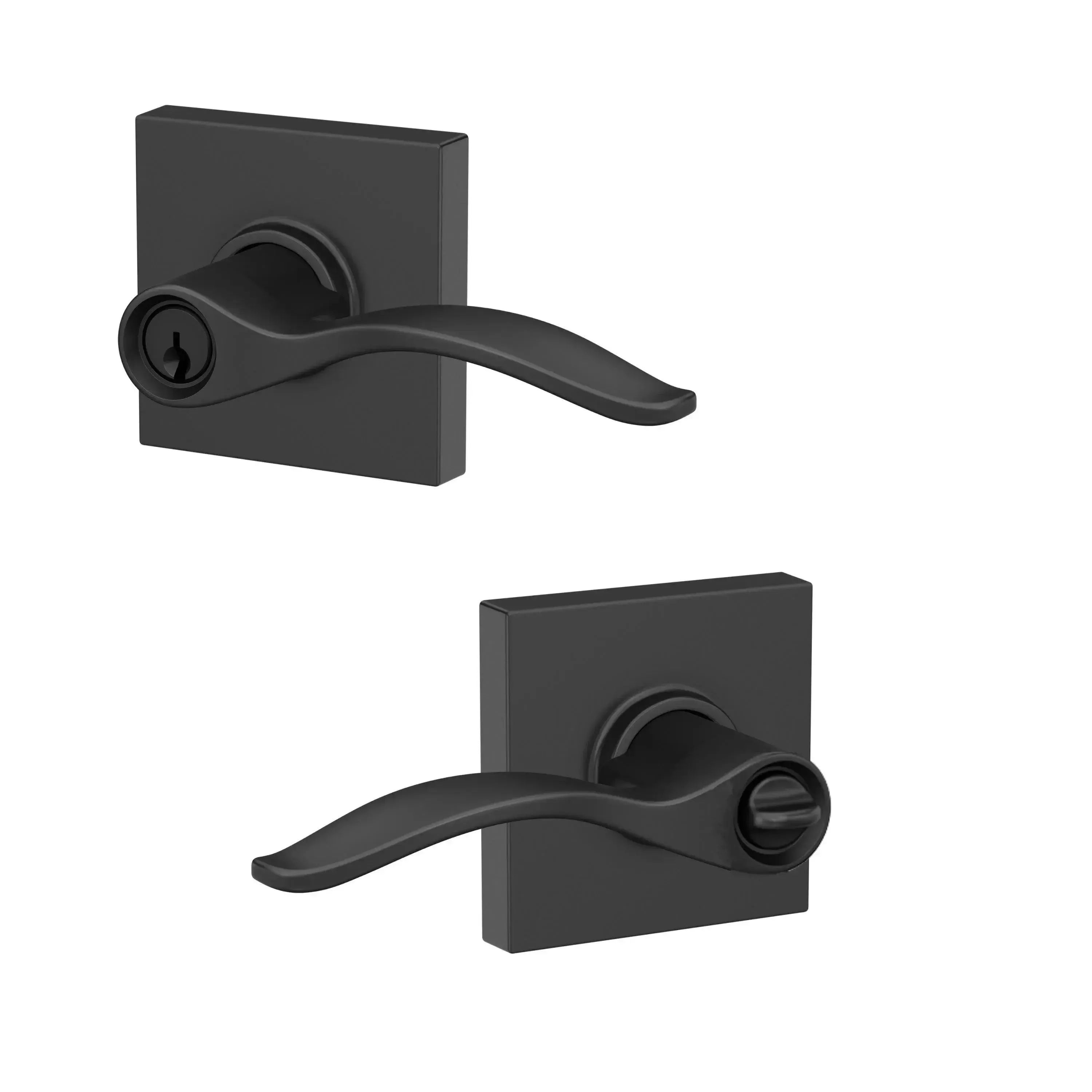 Schlage Keyed Entry Pennant Lever with Collins Rosette in Flat Black finish
