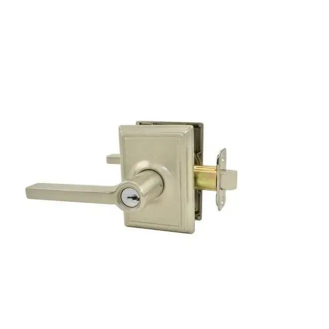 Schlage Latitude Lever With Addison Rosette Keyed Entry Lock in Satin Nickel finish
