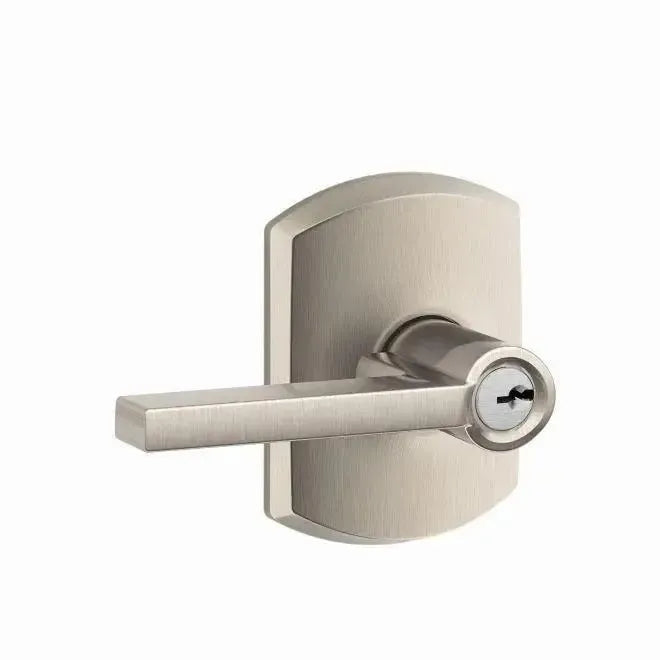 Schlage Latitude Lever With Greenwich Rosette Keyed Entry Lock Satin Nickel