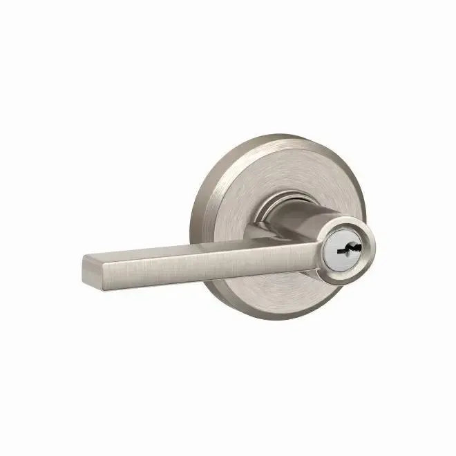 Schlage Latitude Lever With Greyson Rosette Keyed Entry Lock Satin Nickel