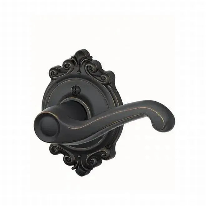 Schlage Left Hand Flair Dummy Lever With Brookshire Rosette Interior Trim - Exterior Handleset Sold Separately Aged Bronze