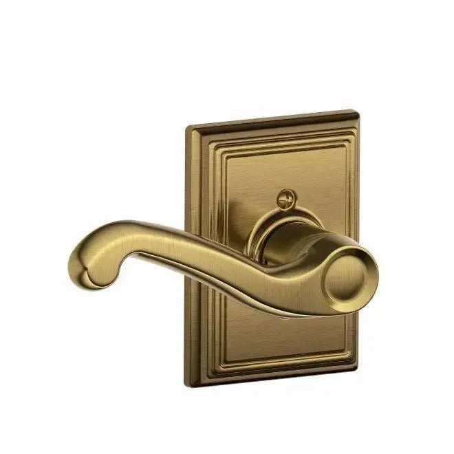 Schlage Left Hand Flair Lever With Addison Rosette Half Dummy Antique Brass
