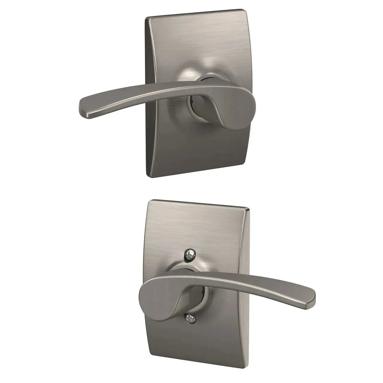 Schlage Merano Lever with Century Rosette in Satin Nickel finish