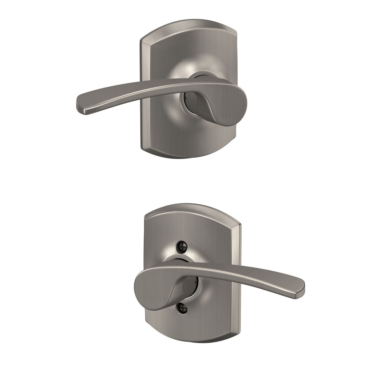 Schlage Merano Lever with Greenwich Rosette Satin Nickel