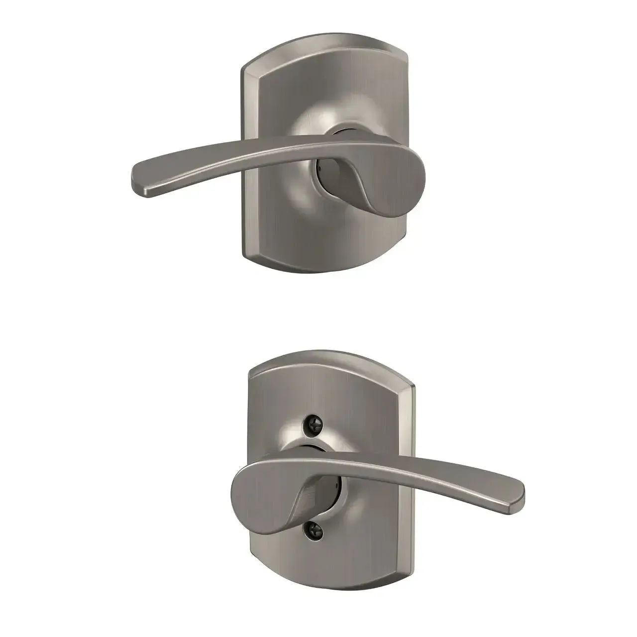 Schlage Merano Lever with Greenwich Rosette in Satin Nickel finish