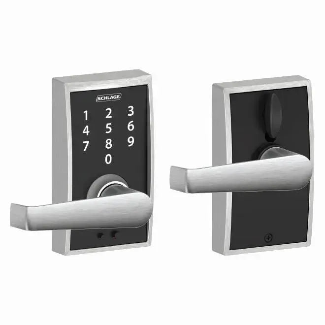 SchlageSchlage Schlage Touch Keyless Touchscreen Lever with Century trim and Elan Lever in Satin Chrome