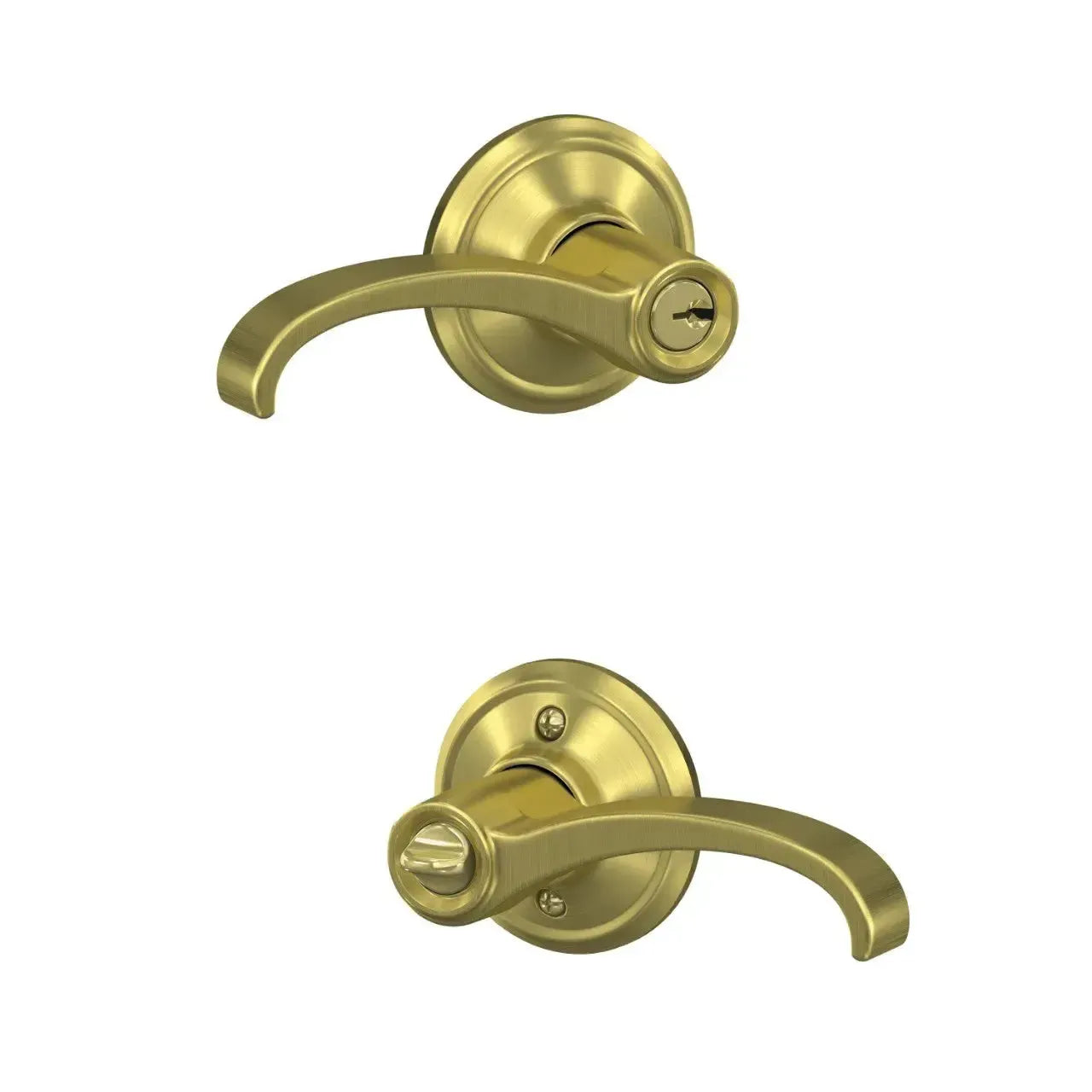 Schlage Whitney Lever with Alden Rosette Keyed Entry Lock in Satin Brass finish
