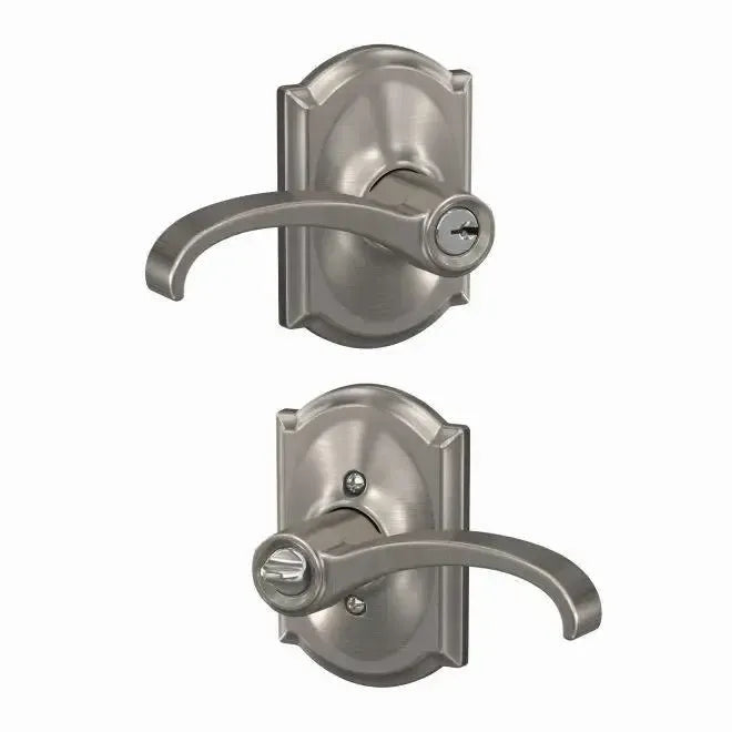 Schlage Whitney Lever With Camelot Rosette Keyed Entry Lock in Satin Nickel finish