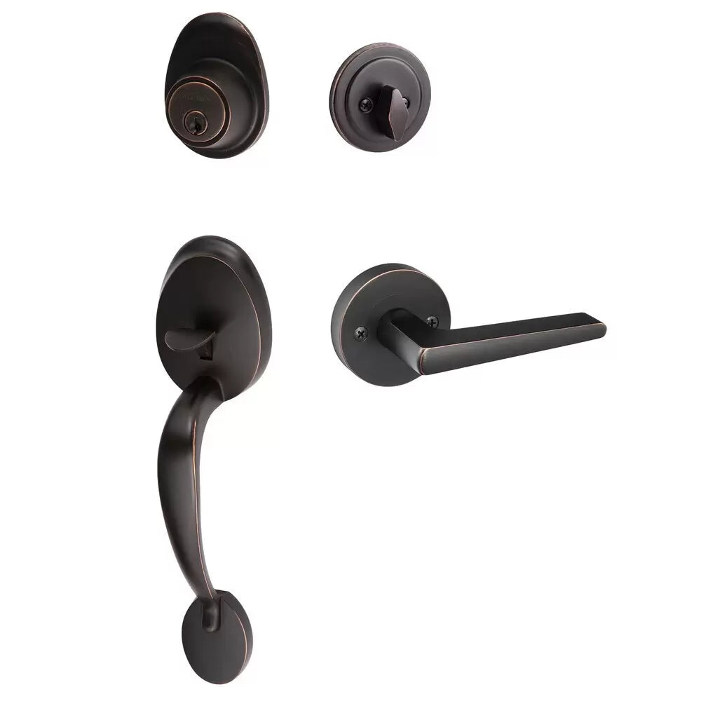 Sure-Loc Alta Handleset With Basel Round Lever Interior Trim Vintage Bronze