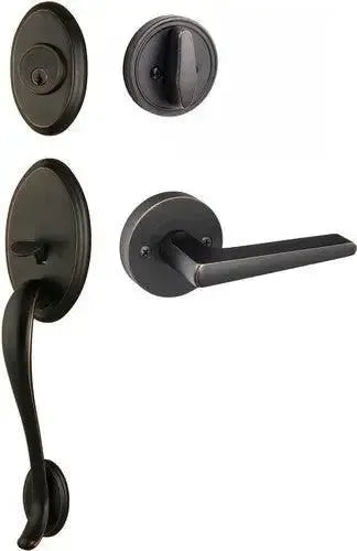 Sure-Loc Aspen Handleset With Basel Round Lever Interior Trim Vintage Bronze