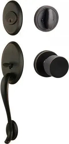 Sure-Loc Aspen Handleset With Bergen Round Knob Interior Trim in Vintage Bronze finish