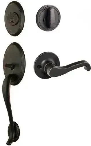 Sure-Loc Aspen Handleset With Sage Lever Interior Trim in Vintage Bronze finish