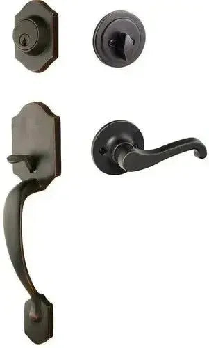 The Sure-Loc Coral Handleset With Sage Lever Handleset Trim, Left Hand in Vintage Bronze finish
