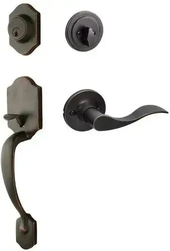 The Sure-Loc Coral Handleset With Snowbird Lever Interior Trim, Left Hand in Vintage Bronze finish