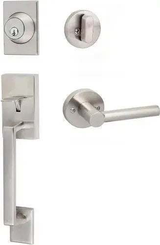 Sure-Loc Koln Handleset with Round Thumb Turn and Interior Marin Lever Satin Nickel