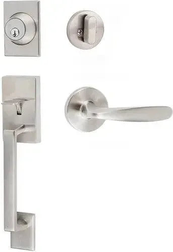 Sure-Loc Koln Handleset with Round Thumb Turn and Interior Torino Lever Satin Nickel