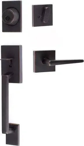 Sure-Loc Koln Handleset With Square Thumb Turn, Basel Square Lever Interior Trim Vintage Bronze