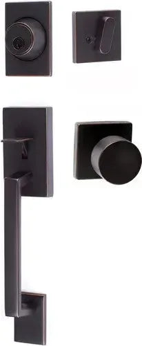 Sure-Loc Koln Handleset With Square Thumb Turn, Bergen Square Knob Interior Trim Vintage Bronze