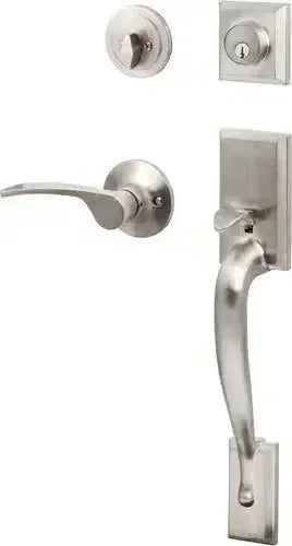 Sure-Loc Madison Handleset With Grade 2 Edge Lever Interior Trim in Satin Nickel finish