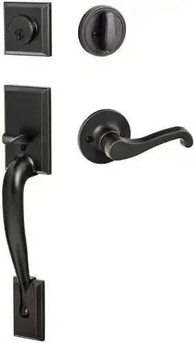 Sure-Loc Madison Handleset With Sage Lever Handleset Trim, Left Hand in Vintage Bronze finish