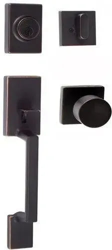Sure-Loc Stockholm Handleset With Bergen Square Knob Interior Trim Vintage Bronze
