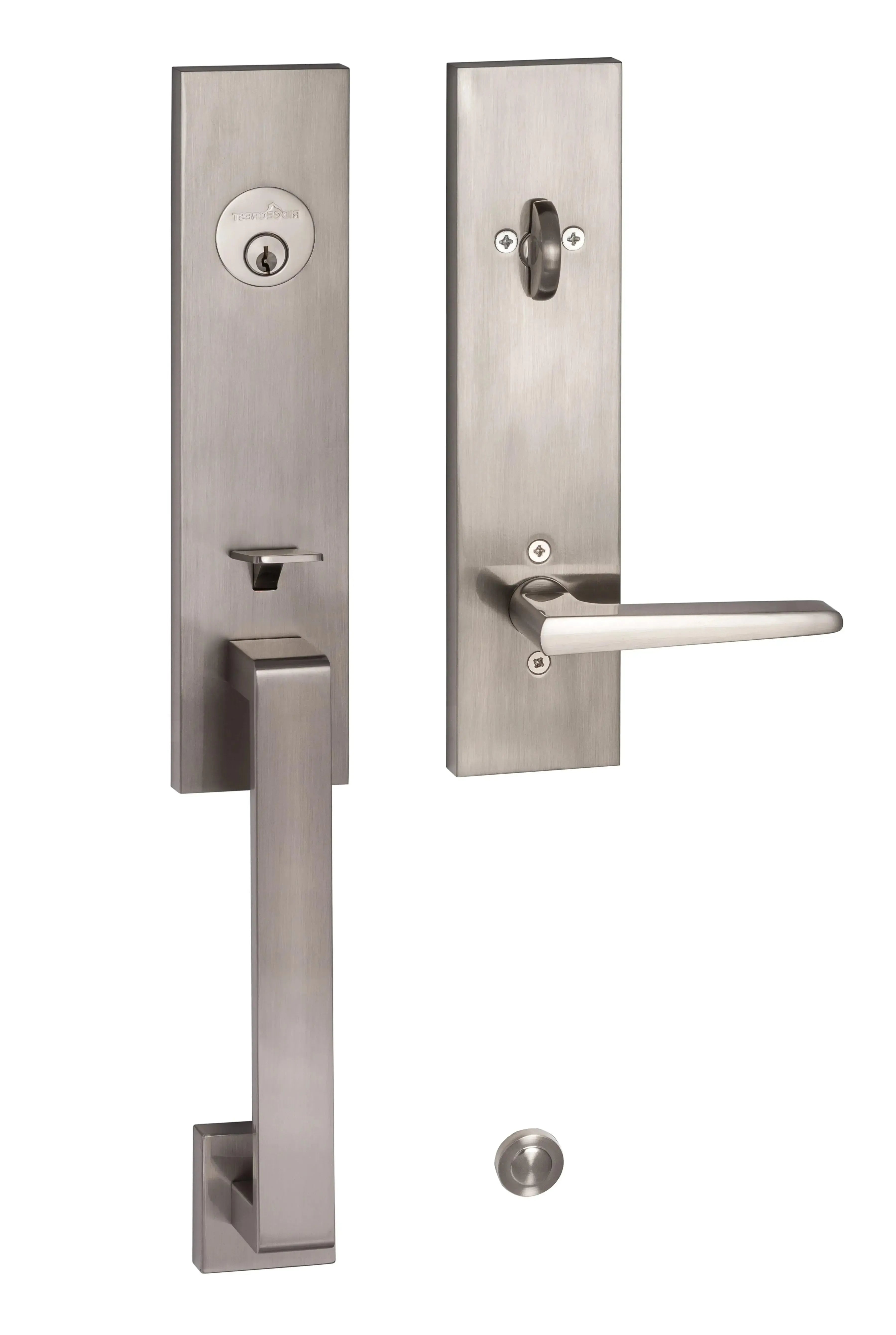 Sure-Loc Turin Handleset With Basel Lever Handleset Trim in Satin Nickel finish