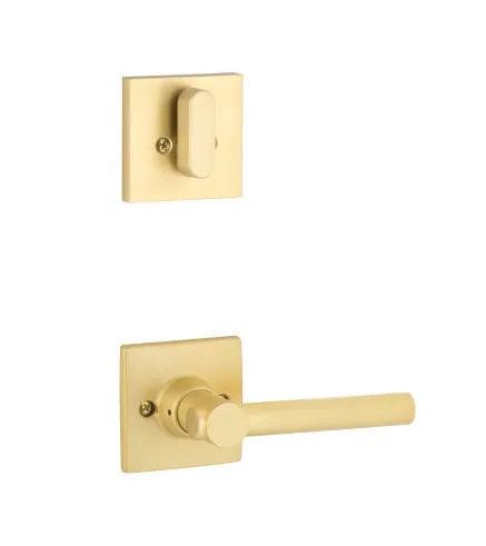 The Yale Expressions Single Cylinder Marcel Interior Trim Pack with Holden Lever-Exterior Trim Sold Separately in Satin Brass finish.