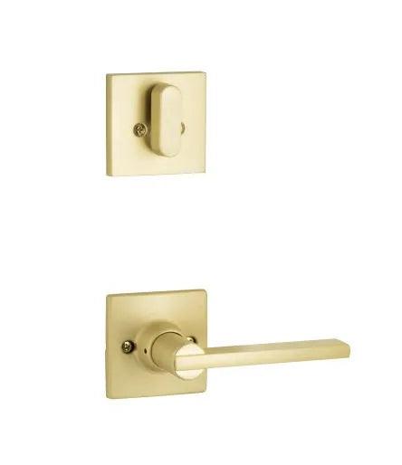 The Yale Expressions Single Cylinder Marcel Interior Trim Pack with Nils Lever-Exterior Trim Sold Separately in Satin Brass finish.