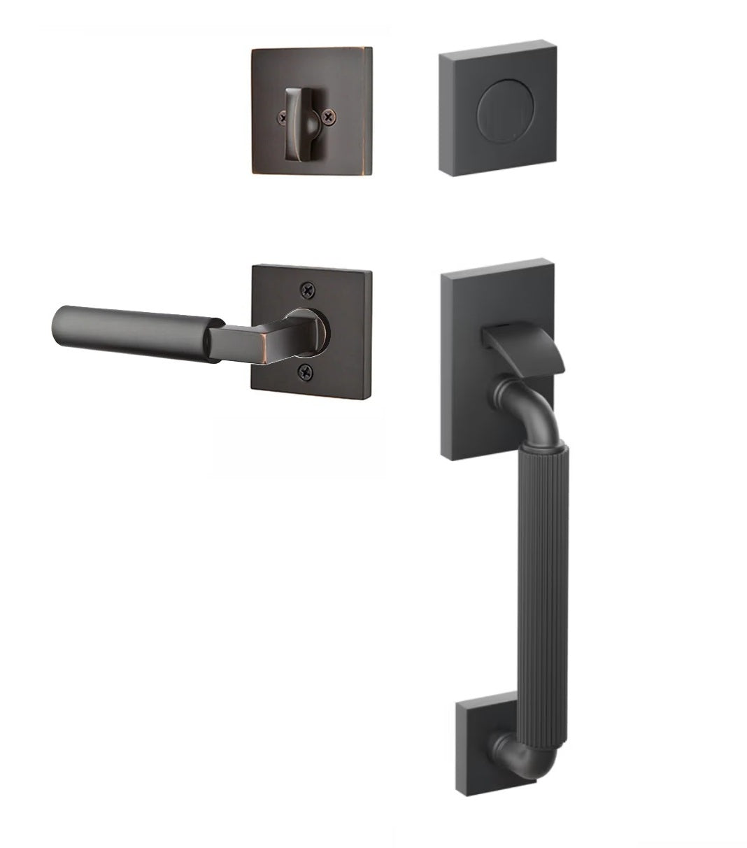 Emtek SELECT R-Bar Stem, Straight Knurled Grip Sectional Tubular Entry Set with Hercules Lever