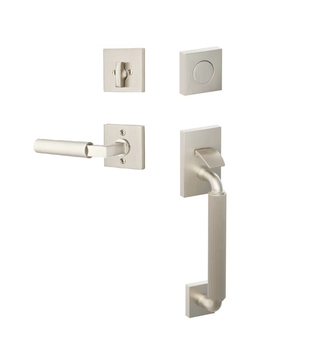 Emtek SELECT R-Bar Stem, Straight Knurled Grip Sectional Tubular Entry Set with Hercules Lever