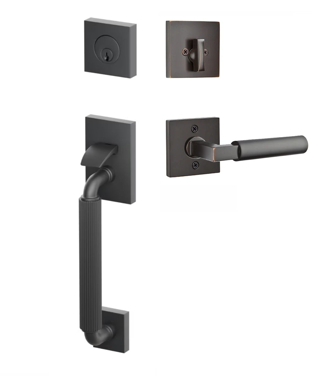 Emtek SELECT R-Bar Stem, Straight Knurled Grip Sectional Tubular Entry Set with Hercules Lever