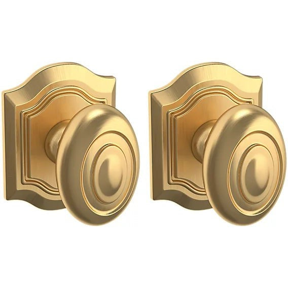 Baldwin Estate 5077 Bethpage Full Dummy Knob with R027 Rosette in Lifetime Satin Brass finish