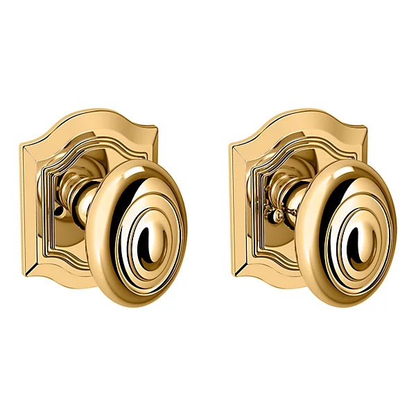 Baldwin Estate 5077 Bethpage Privacy Knob with R027 Rose in Lifetime Polished Brass finish