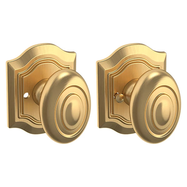 Baldwin Estate 5077 Bethpage Privacy Knob with R027 Rose in Lifetime Satin Brass finish