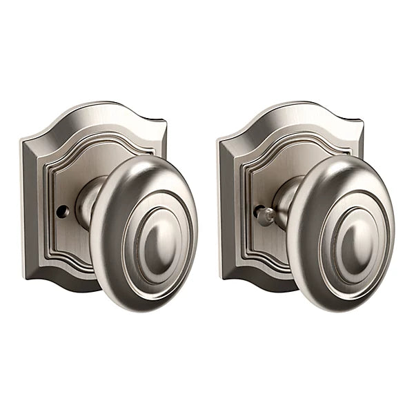 Baldwin Estate 5077 Bethpage Privacy Knob with R027 Rose in Lifetime Satin Nickel finish