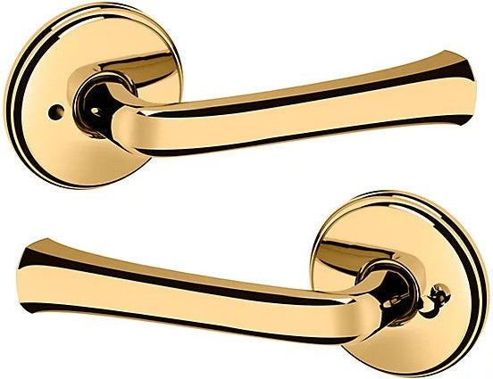 Baldwin Estate 5112 Privacy Lever with 5075 Rosette in Lifetime Polished Brass finish